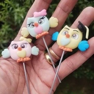 2 Enfeites de Chimarrão Corujinhas de Biscuit K 517 Arte Papelaria