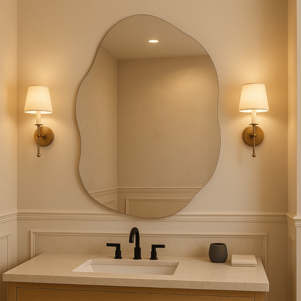 Espelho Vildrex Roma 70x50cm Design Moderno Lapidado Decorativo Moderno para Banheiro Quarto Parede Sem Moldura Luxo