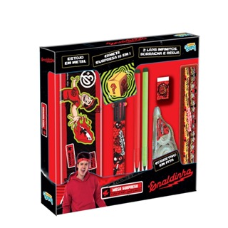 Kit Papelaria Mega Surpresa Enaldinho Estojo Metal Caneta 10 Em 1 Lapis Borracha Regua em Oferta na Shopee