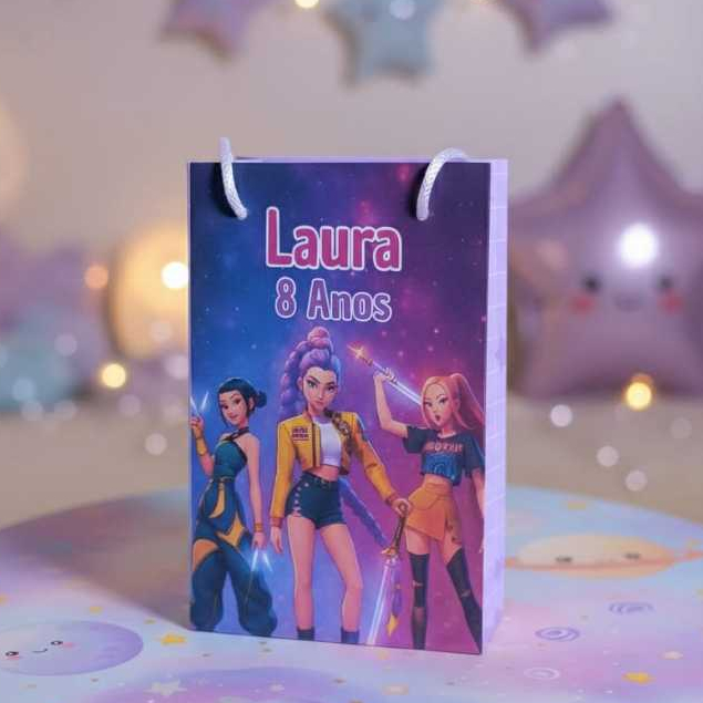 Sacolinha P GUERREIRAS DO K-POP Personalizada Sacolinha Lembrancinha Aniversário K-POP PEGUE E MONTE