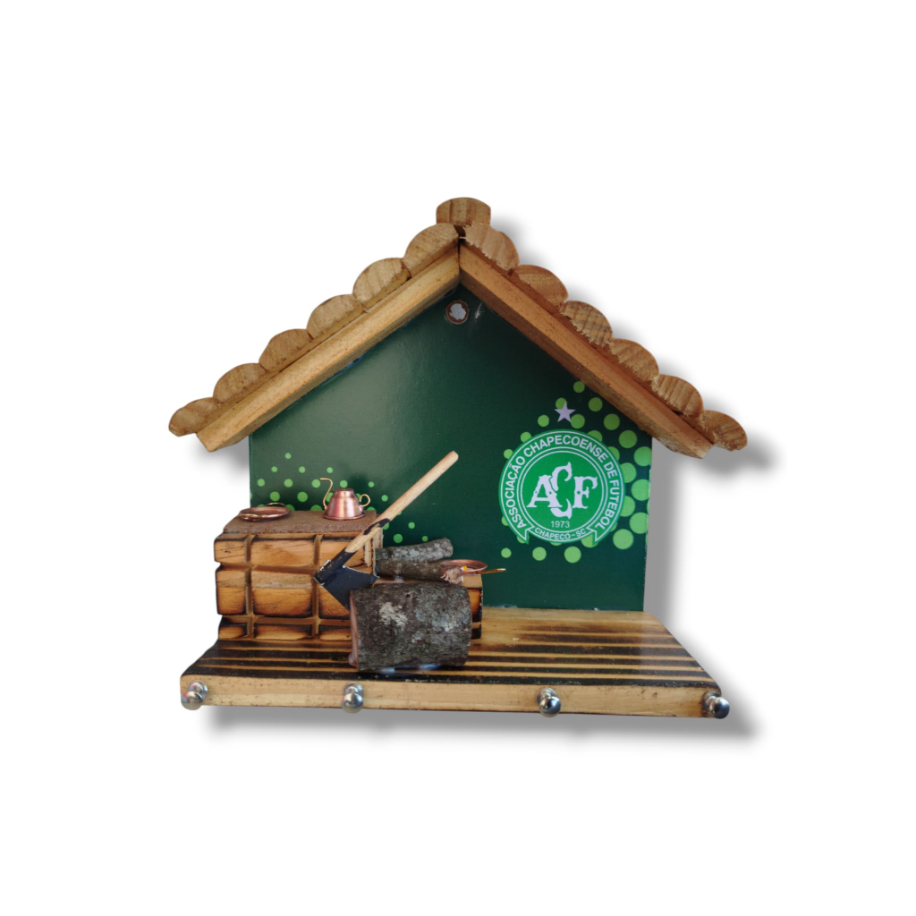 DECORAÇAO RUSTIC MADEIRA PORTA CHAVES CASINHA TIMES 4 GANCHOS FUTEBOL CHAPECOENSE