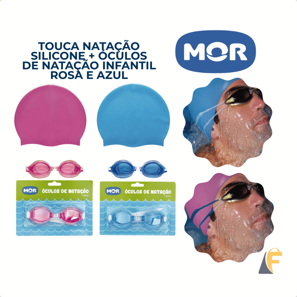 Touca de Natação Mor Silicone Adulto + Óculos De Natação Fashion Ajustável Praia Piscina