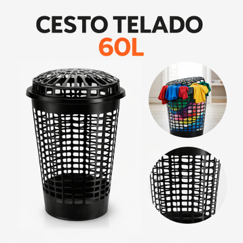 Cesto De Roupas Sujas Telado 60 Litros Com Tampa Preto - Resistente e Flexível com Ventilação Ideal em Oferta na Shopee