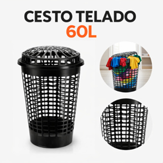 Cesto De Roupas Sujas Telado 60 Litros Com Tampa Preto - Resistente e Flexível com Ventilação Ideal em Oferta na Shopee