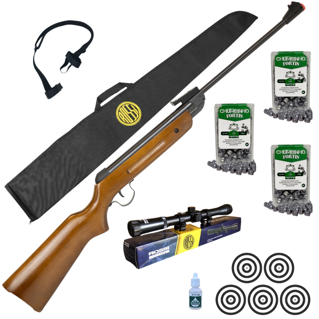 Carabina de Pressão Sport Wood Madeira Full Metal Mola Rossi 5,5mm + Escolha seu kit em Oferta na Shopee