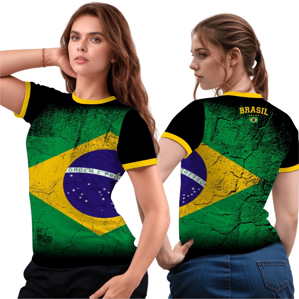Camiseta Babylook Feminina Bandeira do Brasil copa do mundo estampa linda pátria amada patriota