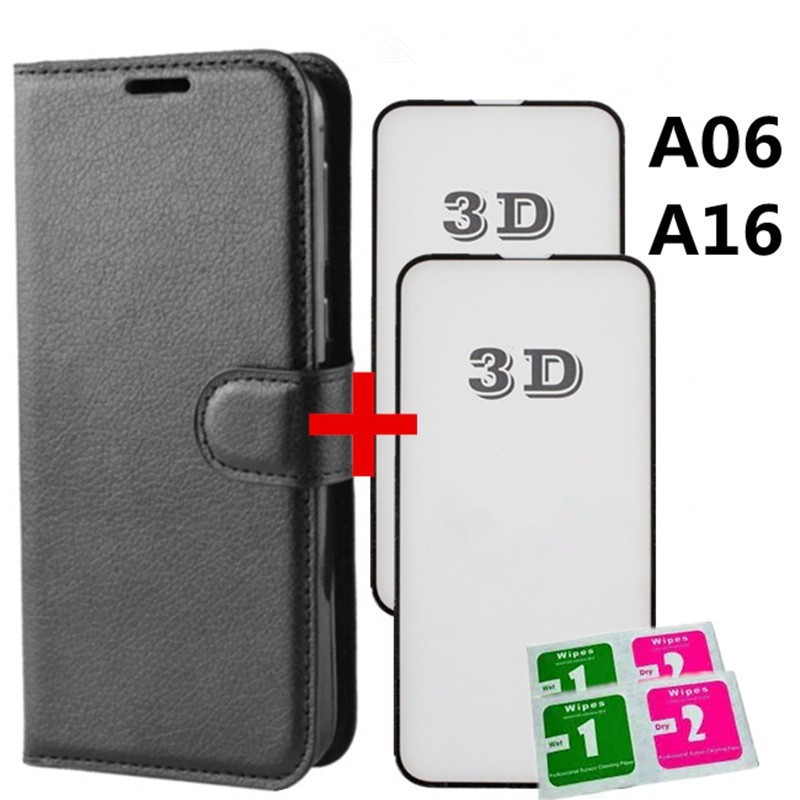 Kit Capa Capinha Carteira Flip + 2 Película de vidro 3D Para Samsung Galaxy A06 / A16 em Oferta na Shopee