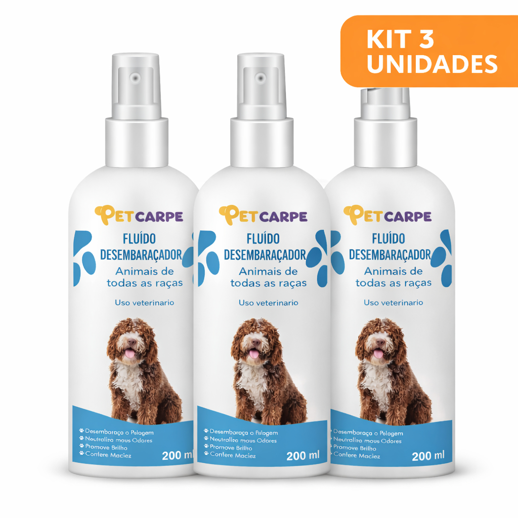 Kit 3 Unid Spray Fluido Desembaraçador Tira nós e frizz para cachorros Gatos 3 x 200 ml - Pet Carpe