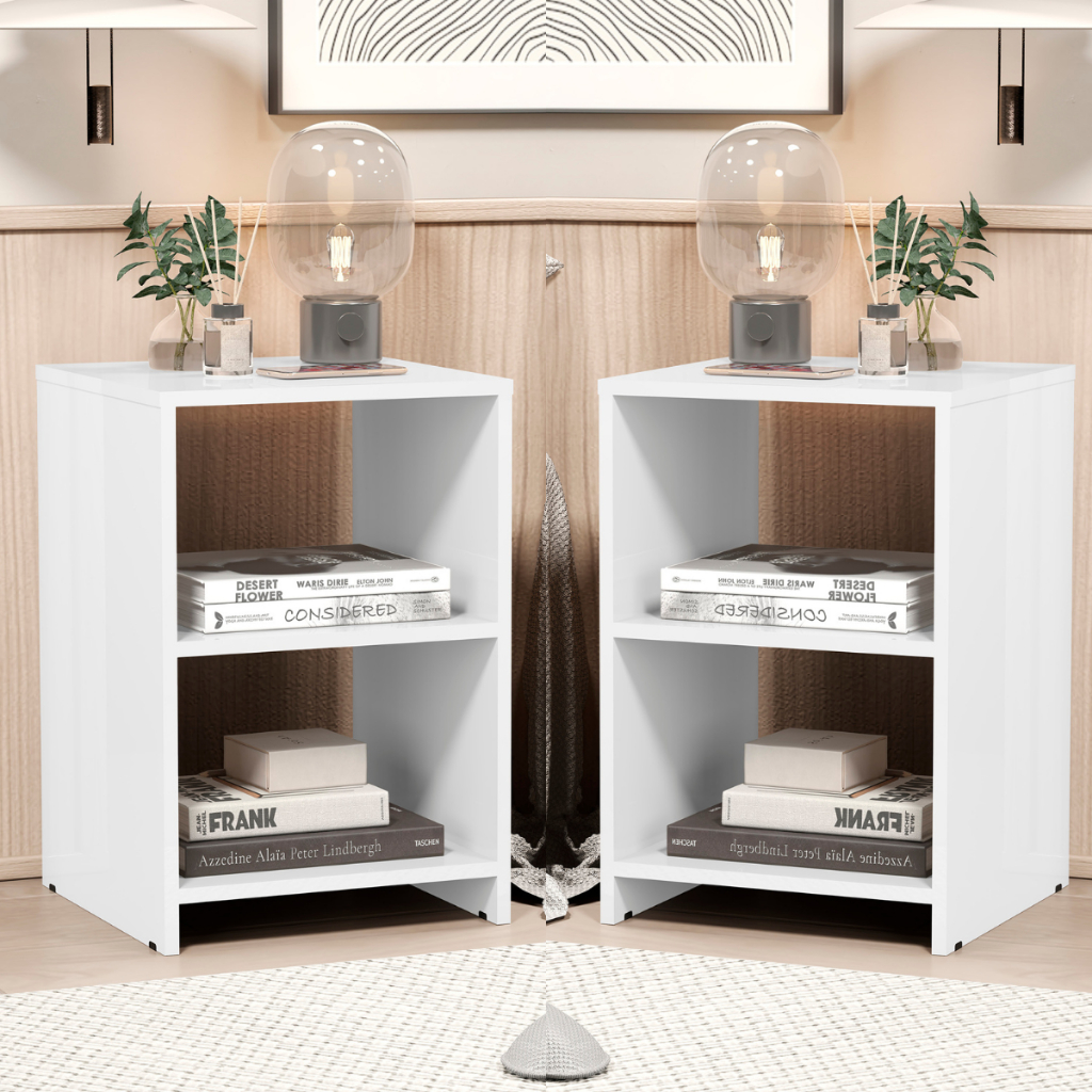 Kit 2 Mesas de Cabeceira Dubai Mesinha Quarto Apoio Lateral Prateleira Nicho Retro Cama Organizador Compacta Conjunto