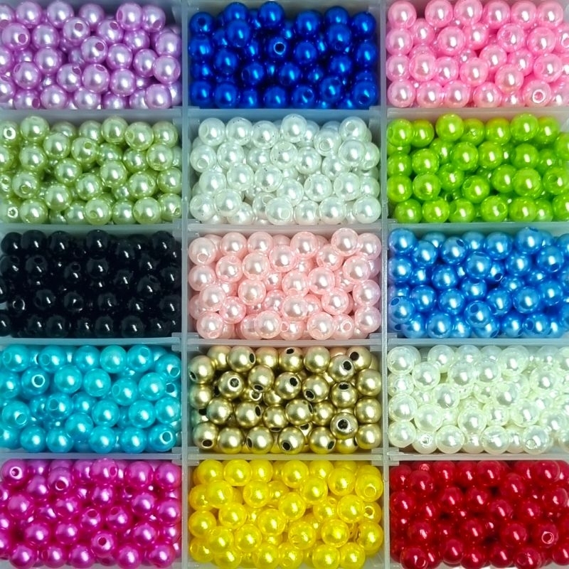 Miçanga Pérola 8mm em ABS  com Furo Não Descasca em Oferta na Shopee