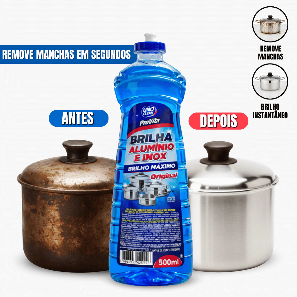 Limpa Alumínio e Inox Provita 500ml – Brilho Intenso Remove Crostas e Manchas Difíceis em Oferta na Shopee