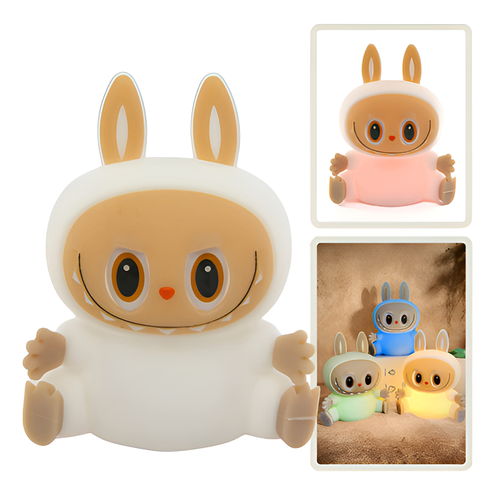 Luminária Labubu Abajur Infantil Muda Cor Mesa Led Noturna Silicone Recarregável