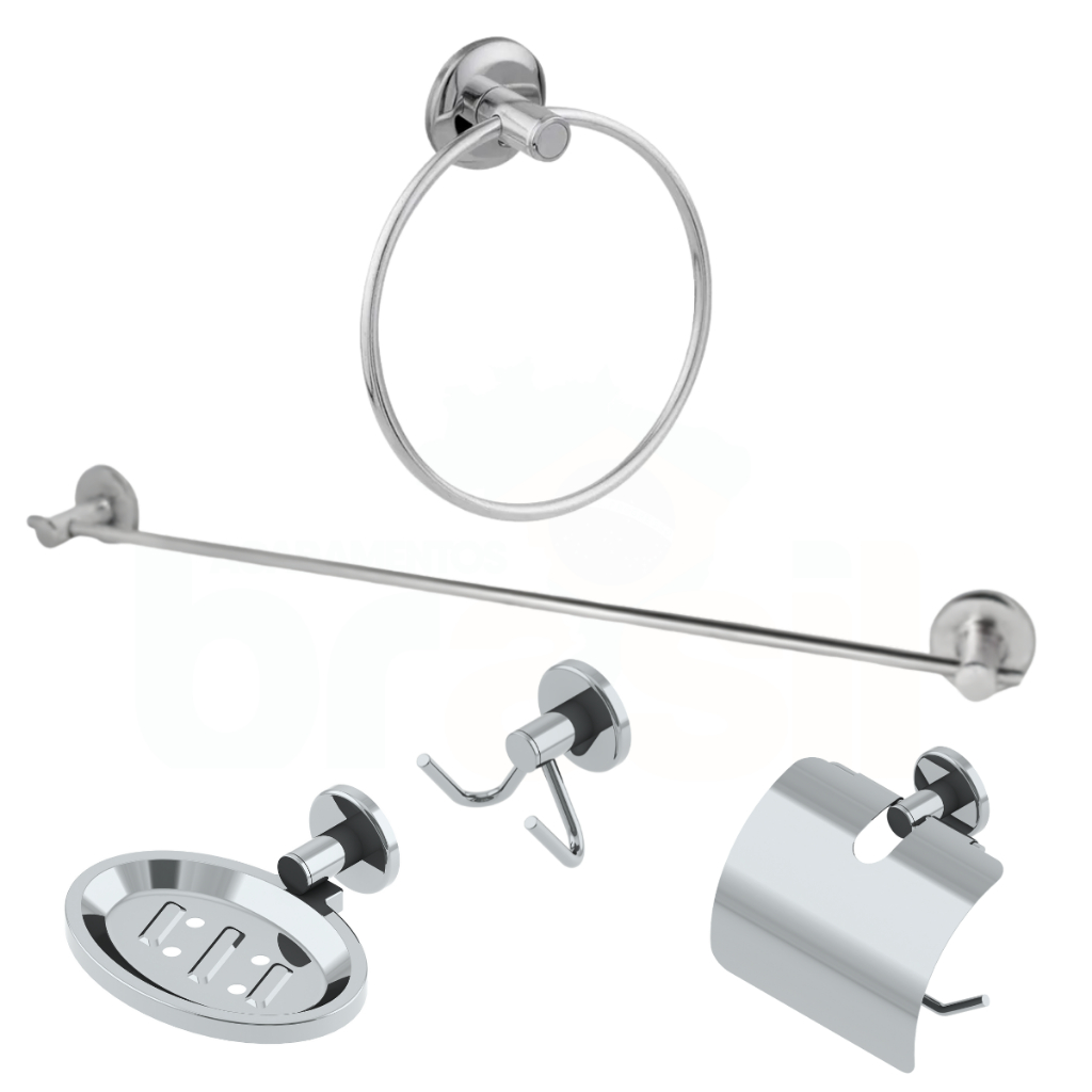 Kit Acessórios Banheiro Inox Stander Saboneteira Papeleira Porta Toalha Gancho