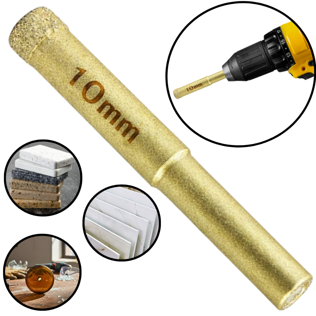 Broca Serra Copo Diamantada Eletrolítica 10mm Furadeira Furar Vidro Cerâmica Porcelanato Mármore