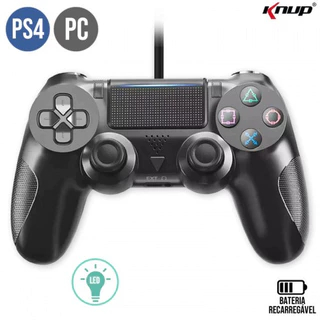 Controle Gamer Profissional USB Com Fio Compatível PS4 e PC Knup KP-GM036 Vibração Dupla LED Premium Cabo 1,8m em Oferta na Shopee