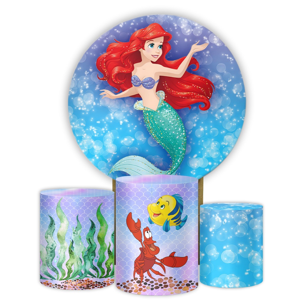 Kit Painel 1,50x1,50 Tema Sereia Ariel Festa Infantil Aniversário - Veste Fácil - Sublimação Princesa Decoração Infantil em Oferta na Shopee