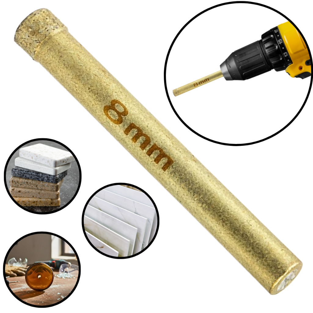 Broca Serra Copo Diamantada Eletrolítica 8mm Para Furadeira Furar Vidro Cerâmica Porcelanato Mármore