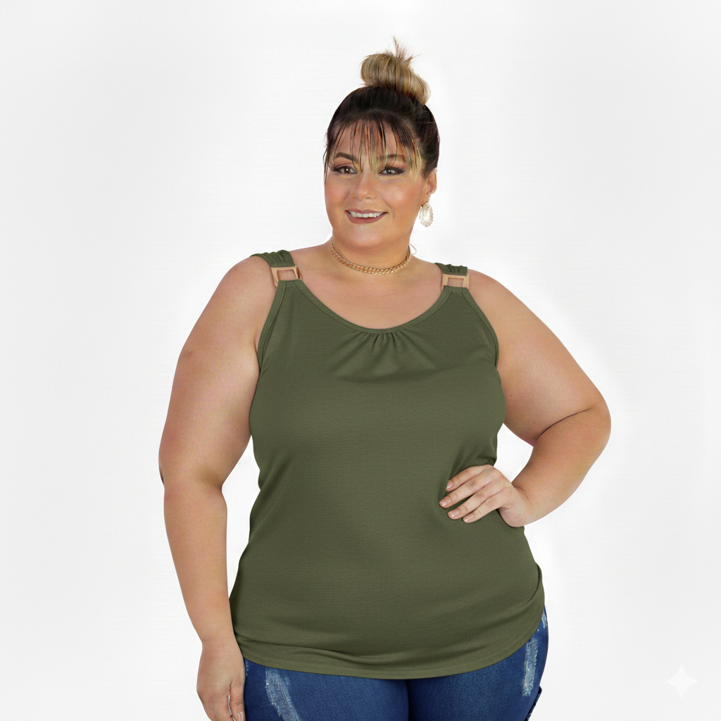 Blusinha feminina plus size regata com detalhe de fivela estilosa moda primavera verão em Oferta na Shopee