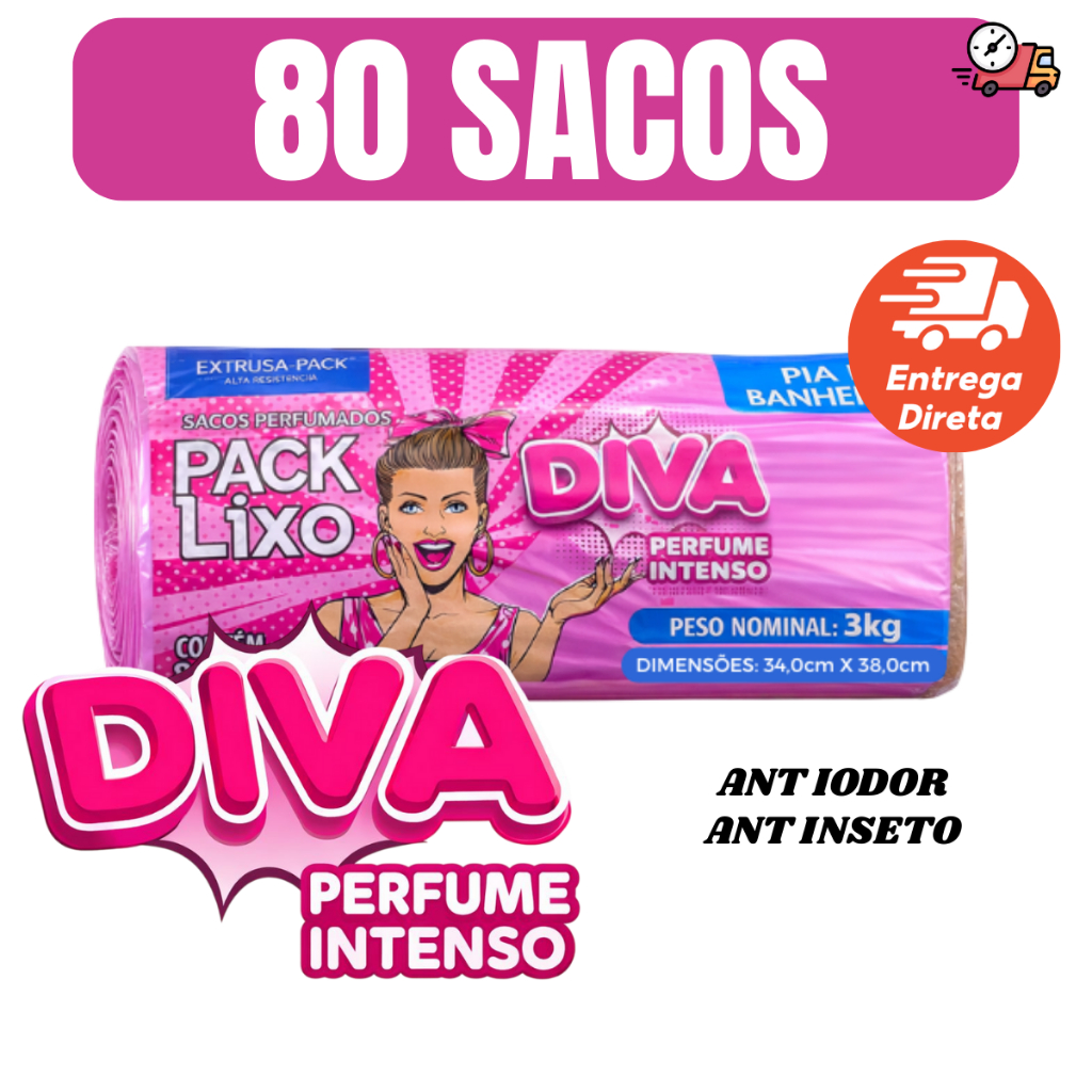 Saco de Lixo Perfumado Intenso Rosa tutti frutti 80 Sacos Pia e Banheiro 34x38cm Neutraliza Odores