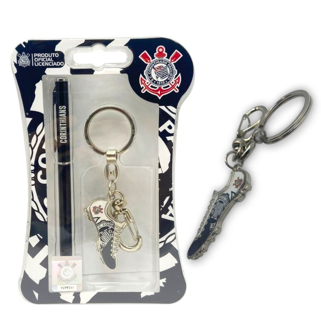 KIT CANETA E CHAVEIRO CHUTEIRA OFICIAL Corinthians em Oferta na Shopee