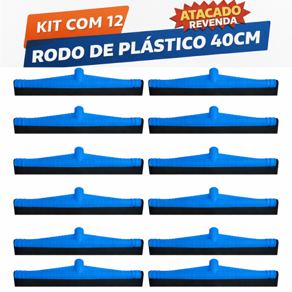 Atacado Com 12 Rodos De Plástico Médio 40cm Com Borracha EVA Puxa e Seca Sem Cabos
