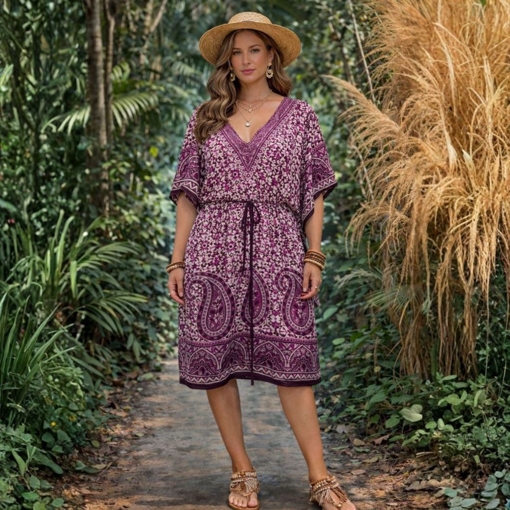 Vestido Kaftan Indiano Curto, Modelagem Solta e super Confortável Estilo Boho Chic Elegante Estiloso em Oferta na Shopee