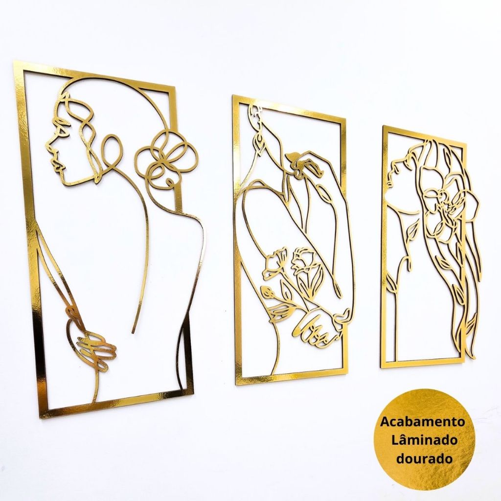 Kit Quadros Decorativos Femininos Mulher Curvas Delicadas Floridas Face Decoração Elegante MDf 3mm em Oferta na Shopee