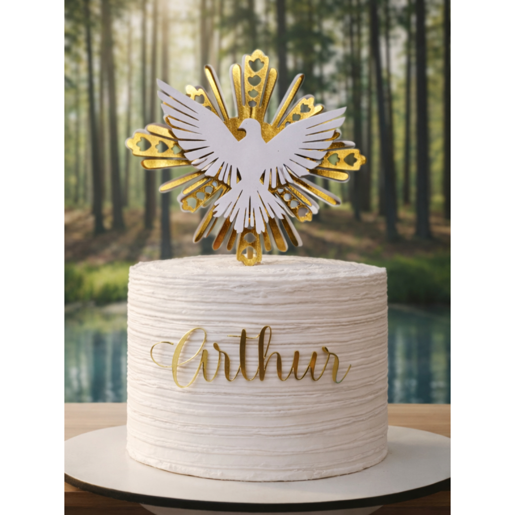 Topo de Bolo Batizado Divino Espírito Santo - Crisma - Primeira Comunhão - Envio Rapido