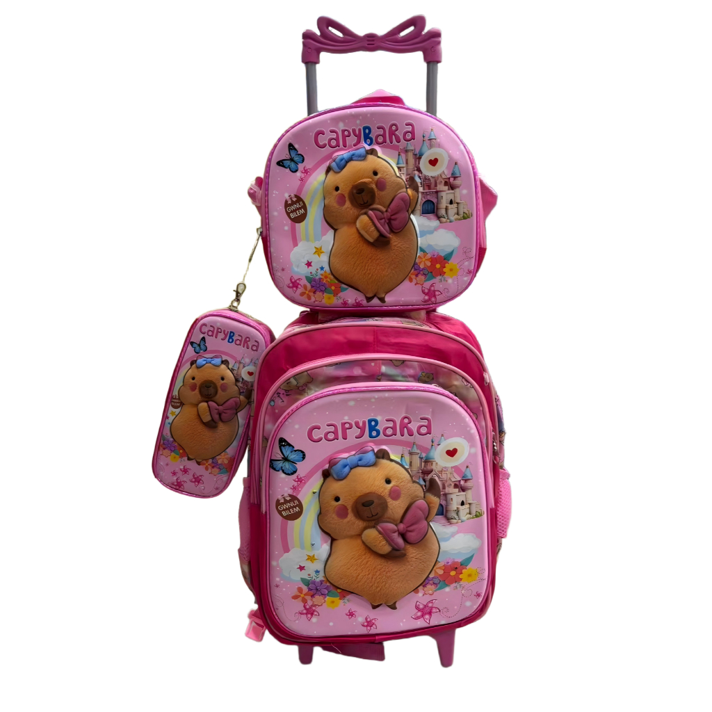 Mochila escolar capybara com lancheira e estojo que pisca em Oferta na Shopee