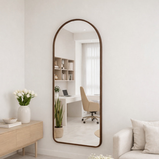 Espelho Oval Base Reta com Moldura em Couro Ecológico Decorativo Luxo Parede em Oferta na Shopee