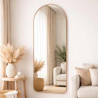 Espelho Oval Base Reta 50x120cm com Moldura em Couro Ecológico Decorativo Luxo em Oferta na Shopee