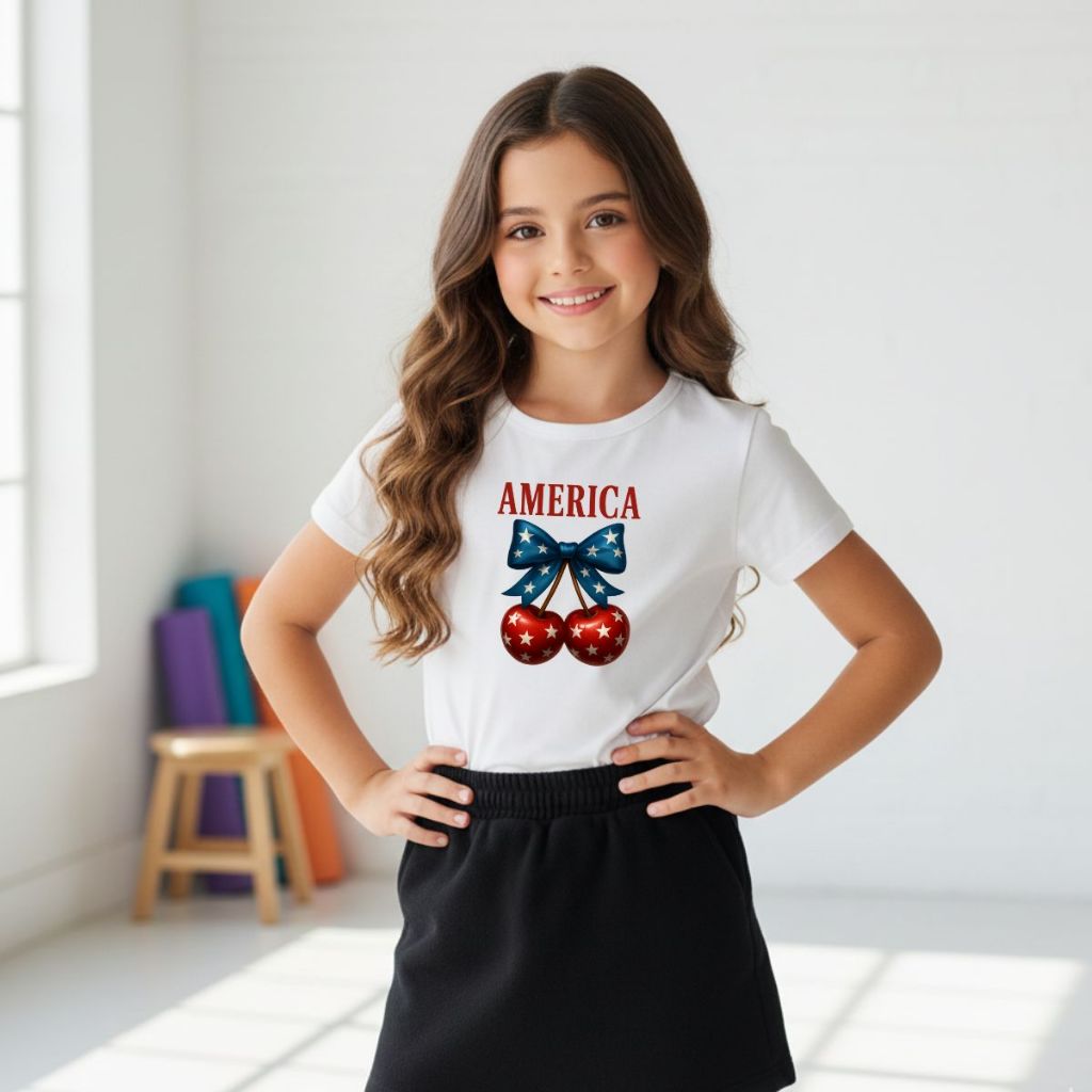 Camiseta Infantil Juvenil Criança Estampada Cereja América Algodão