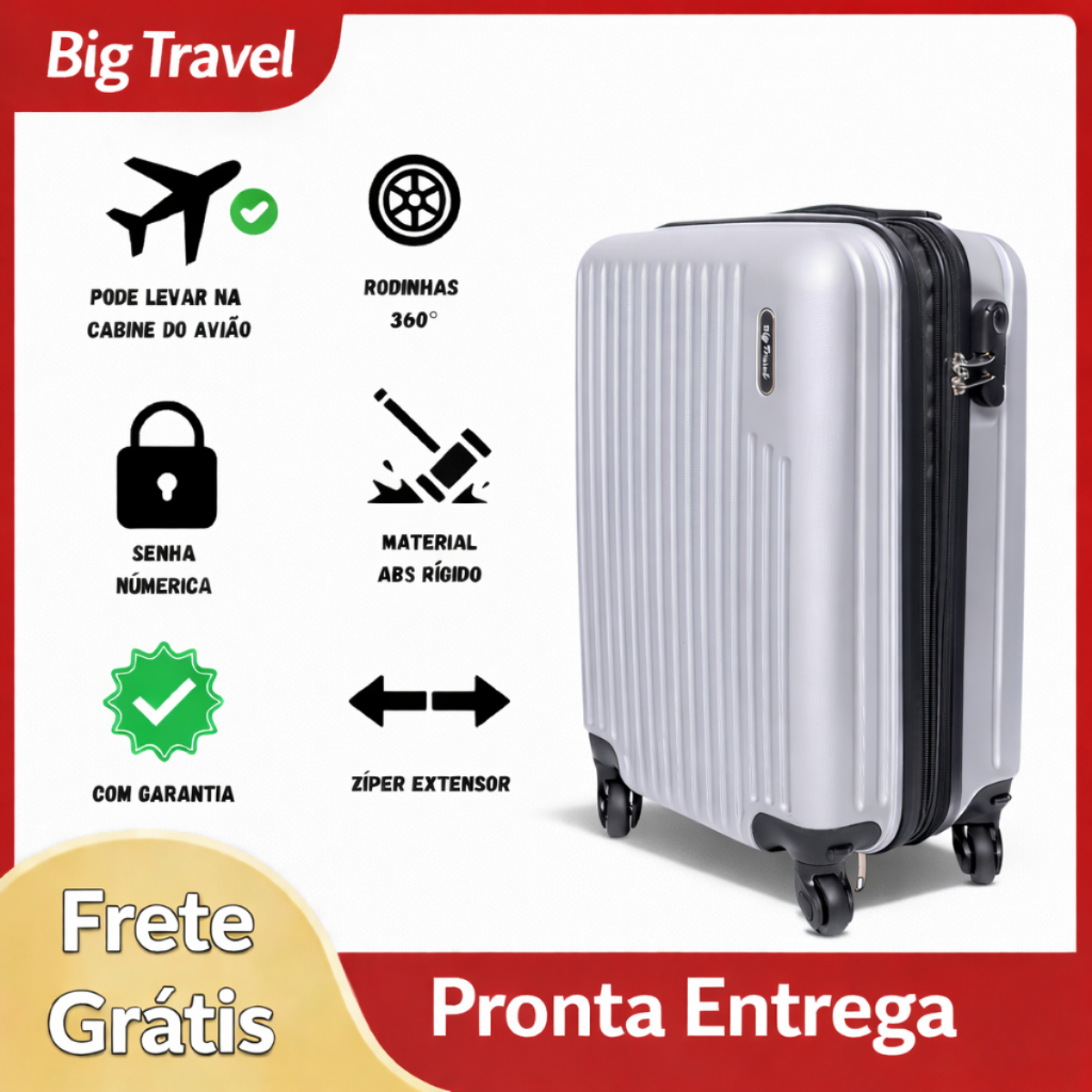 Mala Viagem Bordo Aeroporto 10kg Zíper Extensor Rodinhas 360° Removíveis Cabine Bagagens de mão