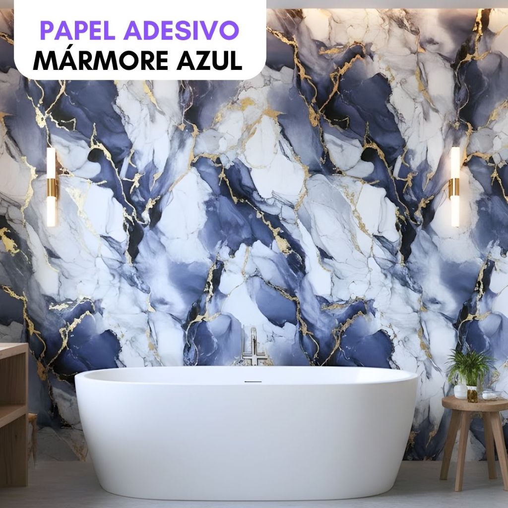 Papel de Parede Autocolante Mármore Azul 5M Vinílico Impermeável Ideal P/ Salas Escritórios Lavabo em Oferta na Shopee