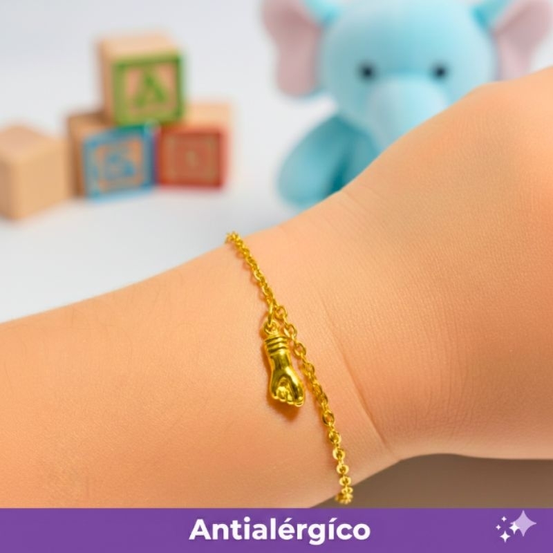Pulseira figa Figuinha  Bebê Recém Nascido Presente Maternidade Banhada Ouro18k Antialérgico Acompanha Saquinho Organza