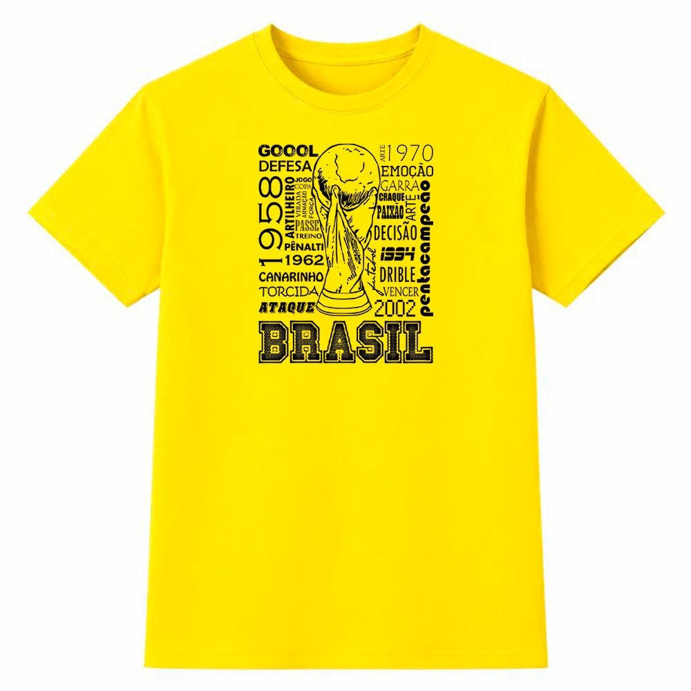 Camiseta Feminina 100% Algodão Brasil Copa do Mundo Taças Históricas Futebol Moda Casual Dia a Dia