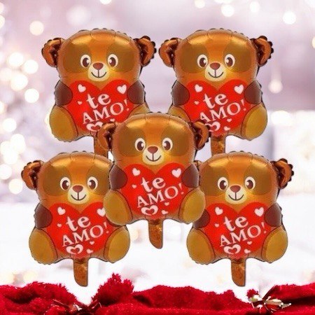 10 Balão Metalizado Urso Te Amo Namorados Centro de Mesa em Oferta na Shopee