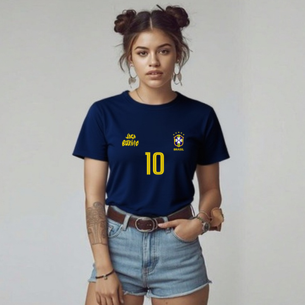 Camiseta Feminina Blusa Brasil Esporte Copa do Mundo Blusa T Shirt Torcida Look Casual Algodão