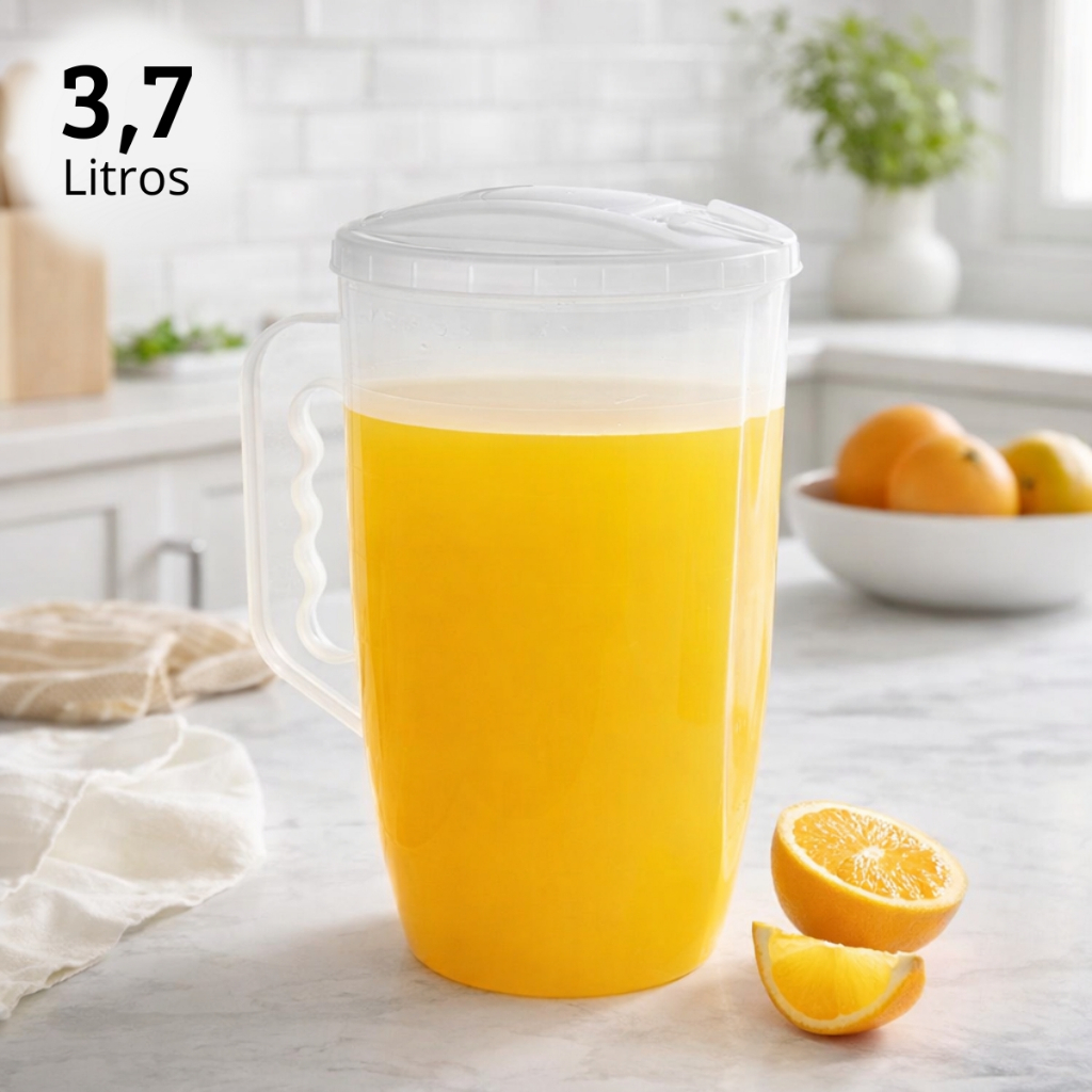 Jarra de Plástico Grande Com Tampa 3,7 Litros Suco Água Jaguar