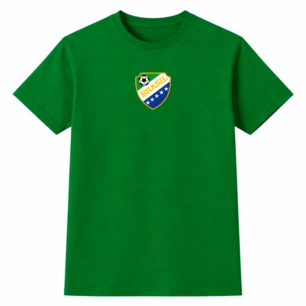 Camiseta Masculina 100% Algodão Brasil Escudo Copa do Mundo Escudo Futebol Torcida Casual Dia a Dia
