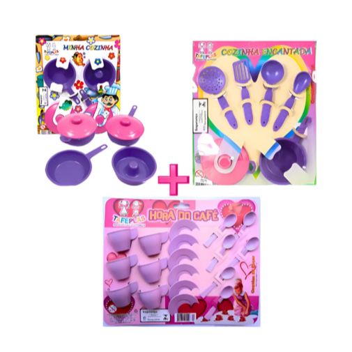 Kit 1 Hora do Café + 1 Sonho de Cozinha + 1 Minha Cozinha Panelinha Pires Colheres Colher Xícara Cozinha Infantil