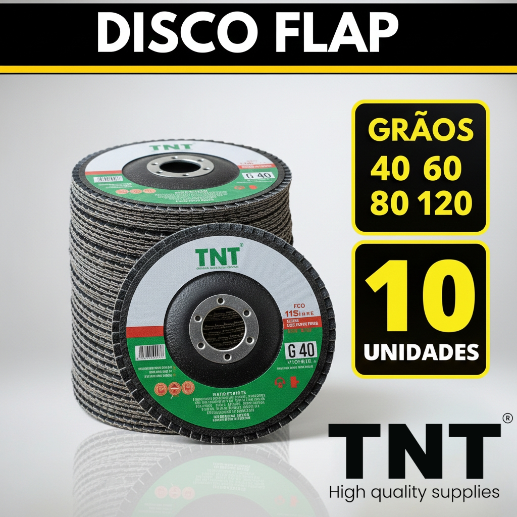 Disco Flap TNT Green Label, 10 unidades, Escolha o Grão (40/60/80/120), 115x22 (4.1/2)mm de diâmetro