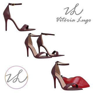 Sandália Feminina Marsala Salto Alto 10cm Bico Folha Tira de Tornozelo Ajustável