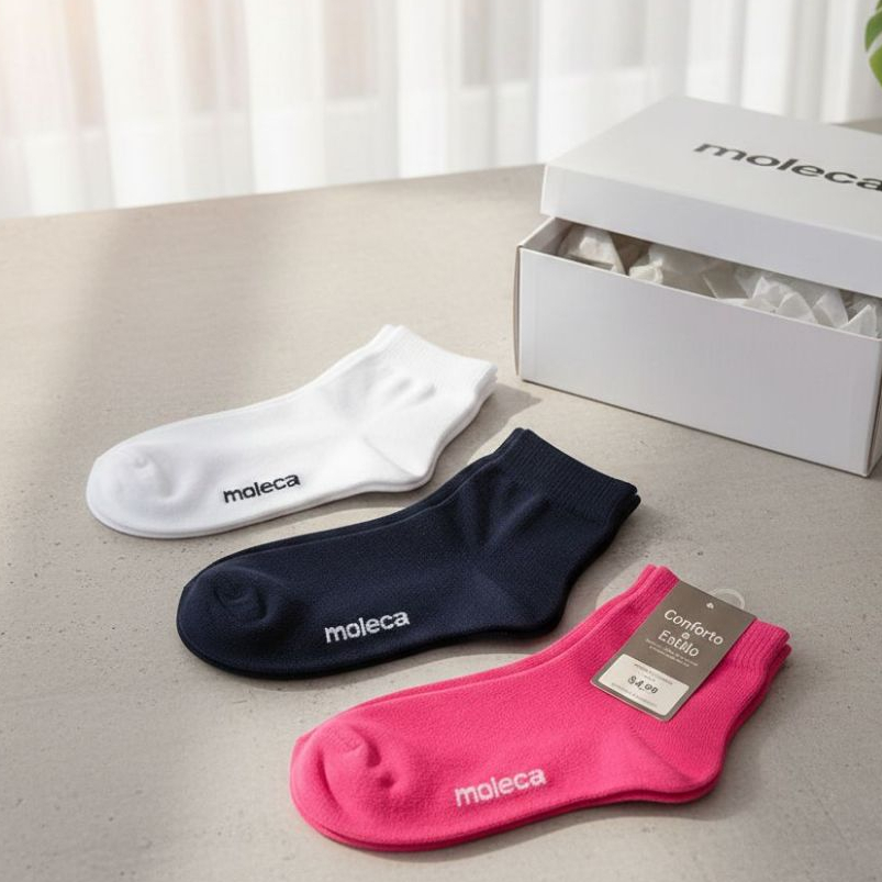 Meias Feminina Moleca Malha Ventilada 75% Algodão  Tam 33 ao 40 Original em Oferta na Shopee