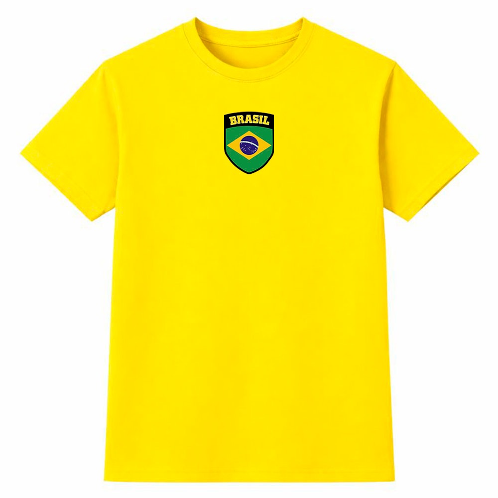 Camiseta Masculina 100% Algodão Camisa Brasil Copa do Mundo Seleção Brasileira Escudo Torcida Casual