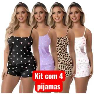 Kit 4 Pijamas Feminino Baby Doll Short Doll Estampado Sem Bojo Roupa Dormir 4 Shorts+ 4 Blusas - Promoção em Oferta na Shopee