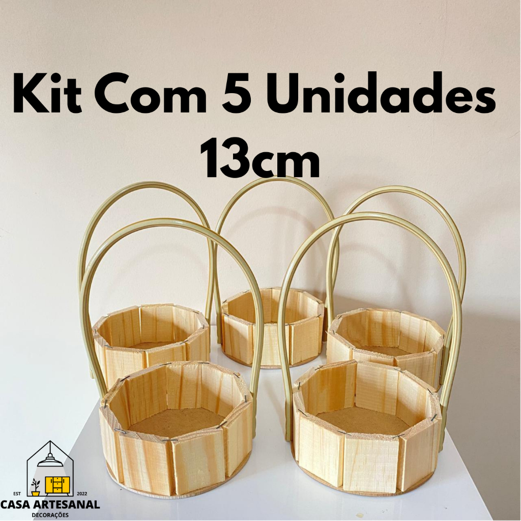 Kit com 5 Cestas de Madeira 13cm Pequena | Cesta de Presente, Chocolate, Páscoa e Dia das Mães em Oferta na Shopee