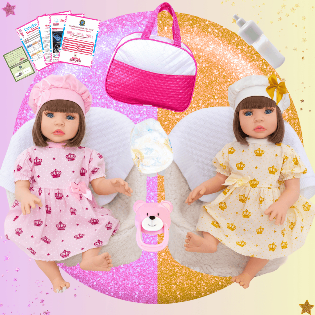 Gêmeas Bebê Reborn Boneca Realista BabyKiss Meninas Silicone com Bolsa Maternidade.