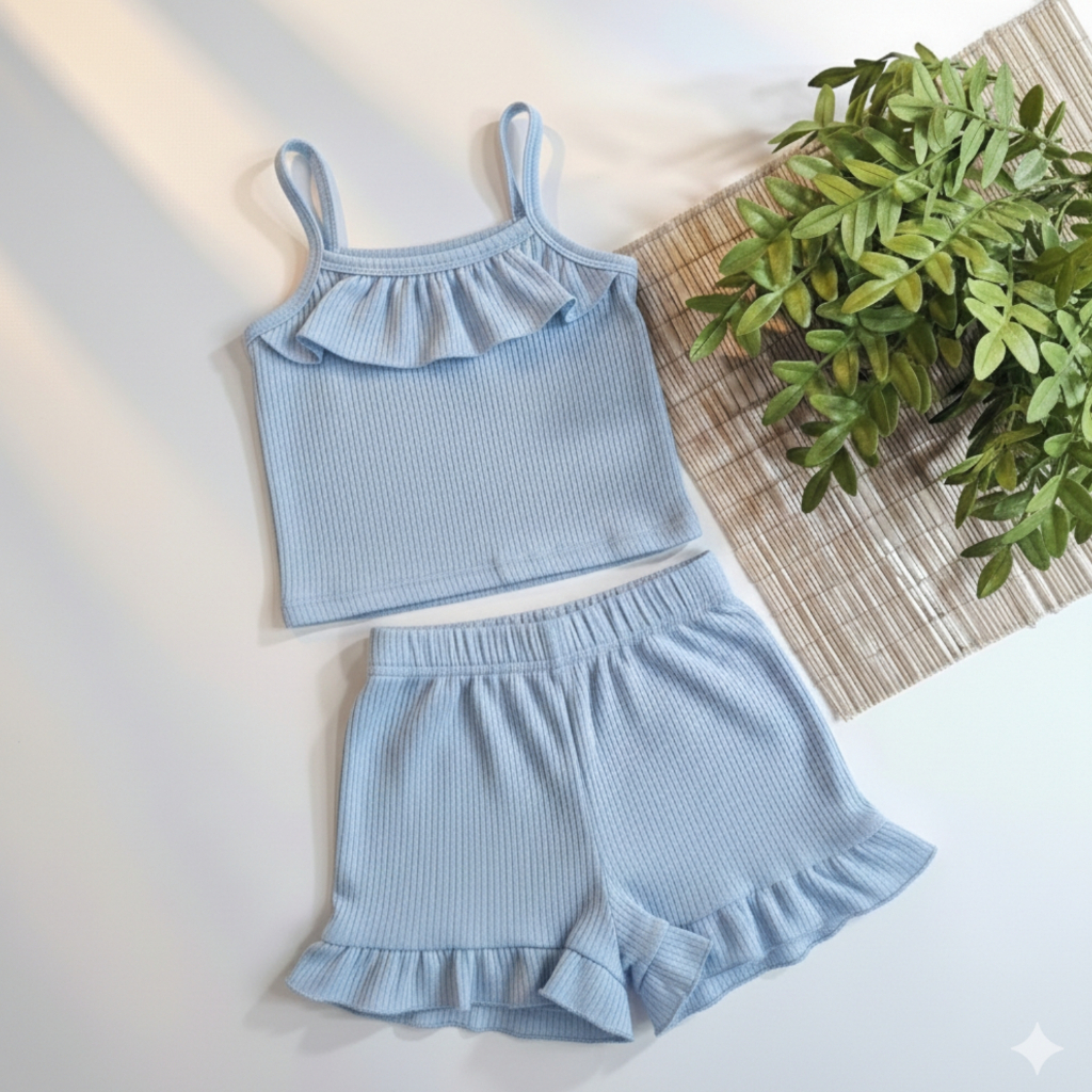 Conjunto Infantil Canelado com Babado Delicadeza e Conforto em Oferta na Shopee