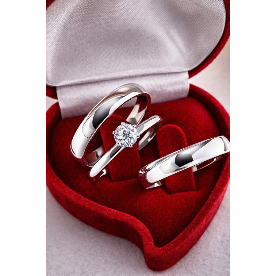 Par de Alianças Anatômica de Namoro Tradicional Lisa Polida + Anel Solitário de Compromisso Prata em Oferta na Shopee